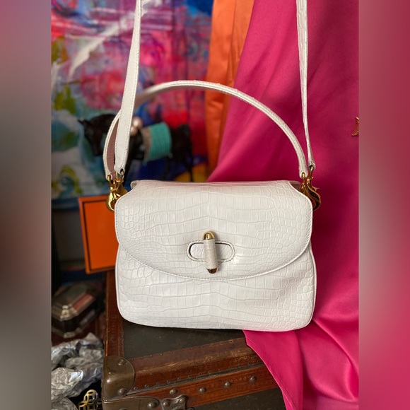 Ultra Rare GUCCI White 1960’s Kelly Bag Purse ICONIC 2 Straps GORGEOUS GG - Picture 8 of 9